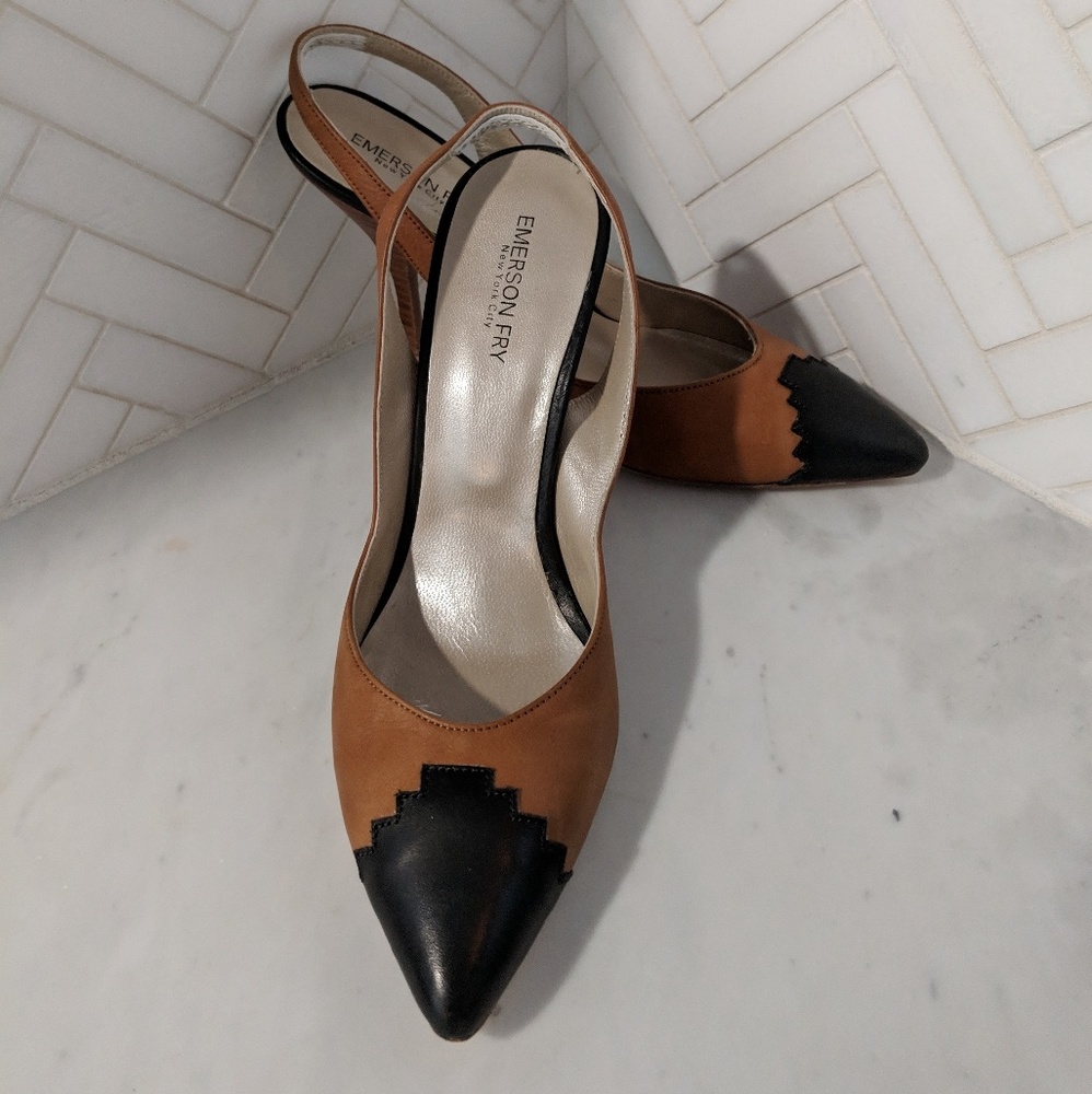 Emerson Fry Toe Patch Slingback Heels New